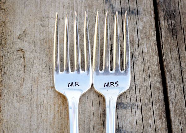 WEDDING/ANNIVERSARY Set of Upcycled Vintage Silver Plated Forks hand-stamped